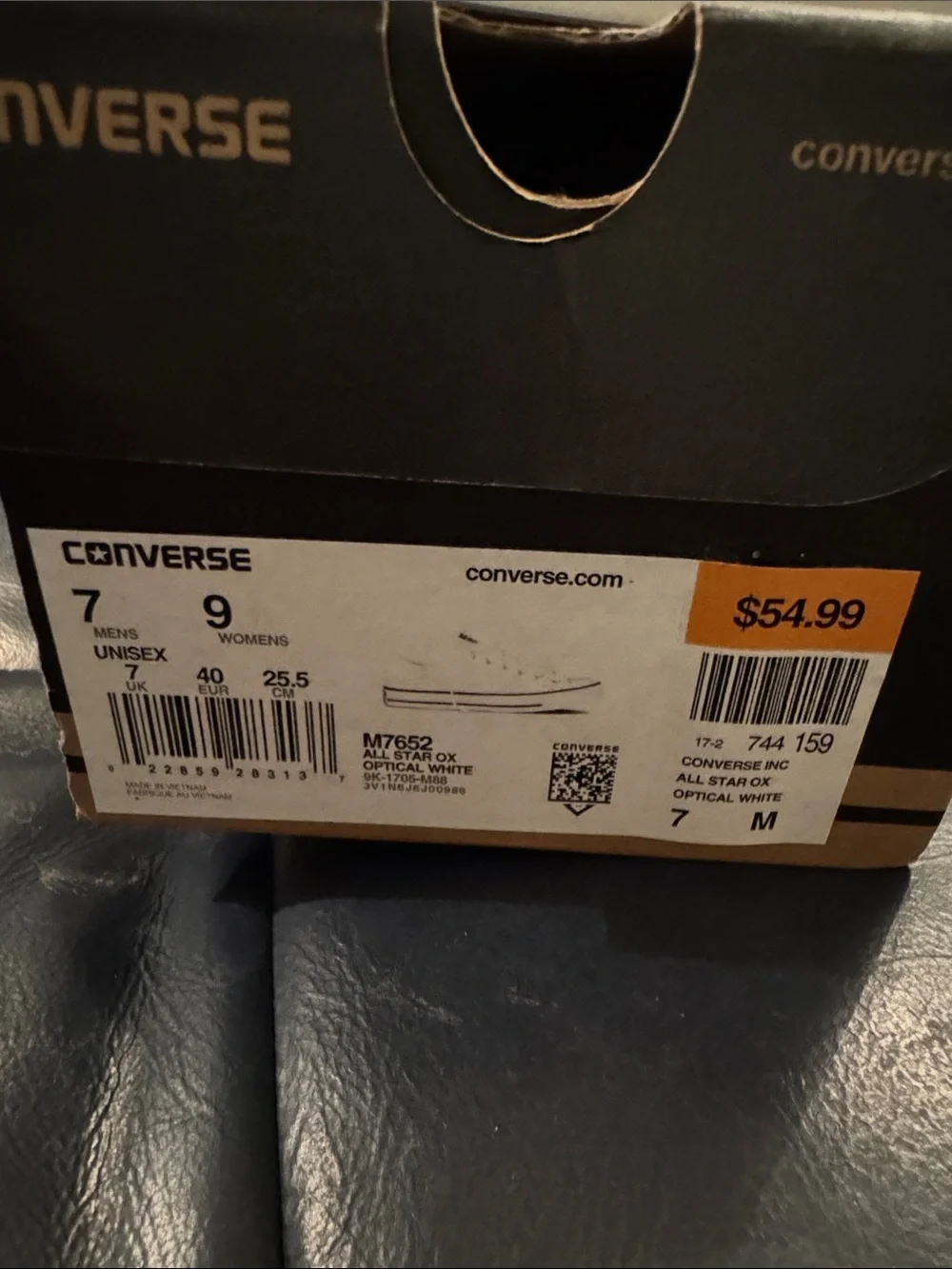 Converse White Low-Top Canvas Sneakers with Red and Black Stripe - Picture 3 of 3